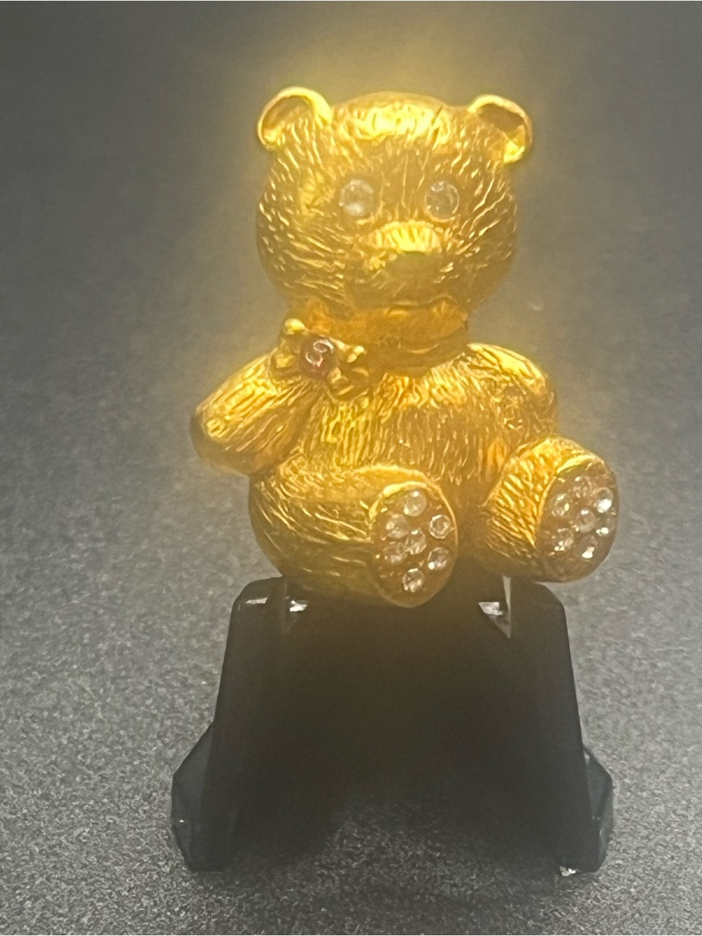 Vintage AJC Teddy Bear Brooch Gold Tone Rhinestone Figural Pin